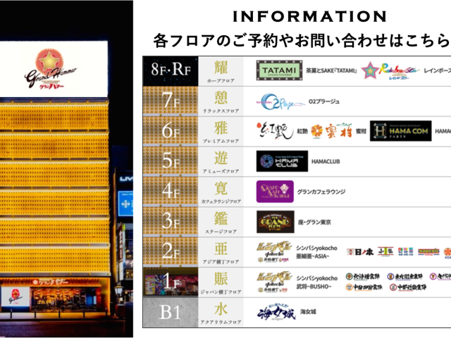 【ご予約&お問合せはこちら】各フロアのご予約・お問合せ先のご案内